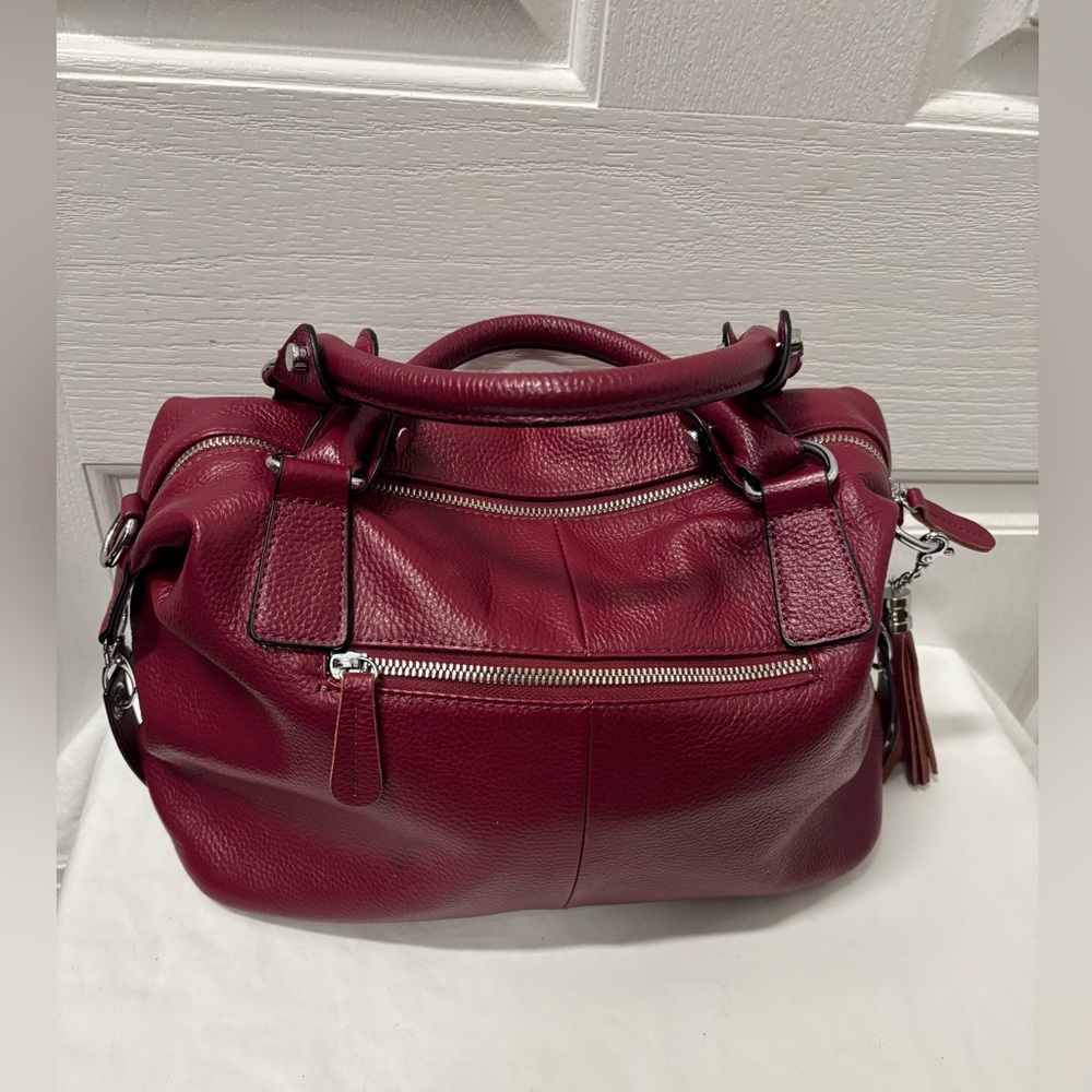 Heshe Elegant Burgundy Satchel Hobo Leather Handbag